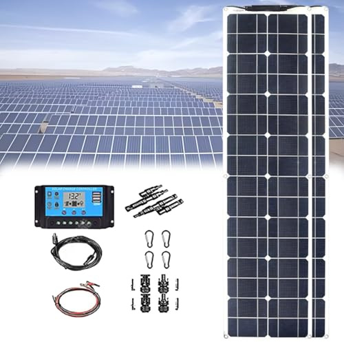 PxkVrin Panneau Solaire Ultra-Fin 400 W, avec contrôleur 40 A, Panneaux ETFE 12 V-24 V, monocristallin, stratifié ETFE, Flexible, adapté aux familles, Camping-Cars, caravanes et Bateaux. 2×200w