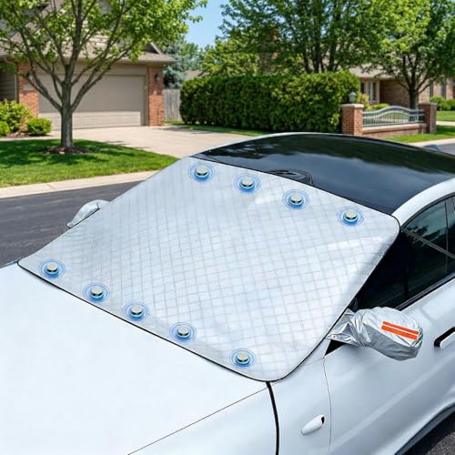 Frontscheibenabdeckung Scheibenabdeckung Auto Windschutzscheibe Winter mit 9 Magnet & 4 Riemen,Auto Abdeckung Wasserdicht Scheibenabdeckung für Gegen,Schnee,EIS,Universal Größe für SUV/LKW (160x116CM)