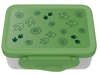 ergobag Edelstahl Brotdose Dschungel - Grün | Mit Trennfach und Snack-Box, spülmaschinenfest für eine praktische Aufbewahrung und einfache Reinigung