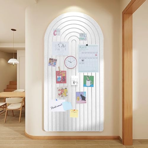 Große Filz Pinnwand 120 x 60 Filzboard - Runde Ränder dekorative Pinnwand Selbstklebend, Korkbrett-Alternative für die Wand, faltbares Bilderbrett Vision Board mit 30 Pinnadeln,Weiß