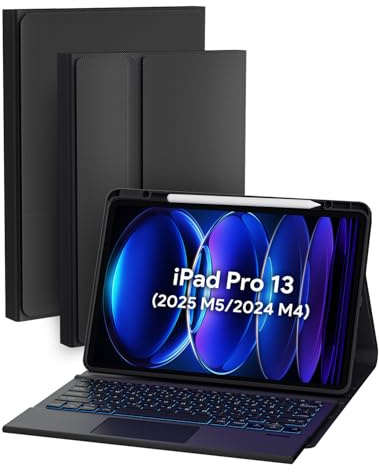Doohoeek Schutzhülle mit Tastatur für iPad Pro 13 Zoll M5/M4 (2025/2024), Bluetooth Kabellose Beleuchtete Abnehmbare Keyboard Folio mit Multi-Touch Trackpad, QWERTZ, Schwarz