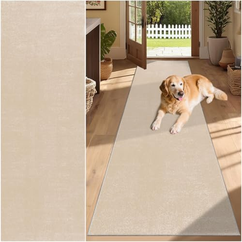 SUNMME Teppich Läufer 70 x 90 cm rutschfest Teppichläufer, Kurzflor Küchenläufer, Waschbar, Faltbar, für Eingang, Küche Beige