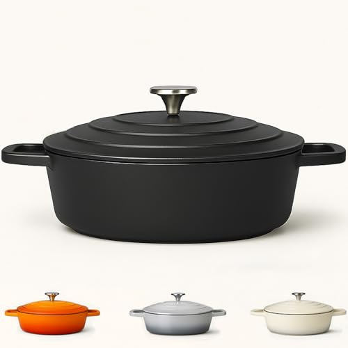 Casserole Dish with Lid Medium 4L, 28cm – Lightweight Cast Aluminium Casserole Pan Shallow Induction Hob & Oven Safe, Durable Non-Stick Cooking Pot Stew, Roast (Black, 28cm - Shallow)