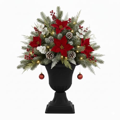 Vaso da fiori grande decorazione natalizia, vaso per piante, anfora, con gambo, aiuola, Ø 33 cm, altezza 49 cm, rotondo, terracotta, sottile, opaco, per fiori freschi e artificiali