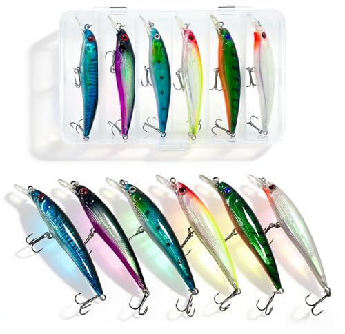 6 Stück Angelköder Wobbler Set für Zander, Hech, Wobbler Barsch & Zande Köder Teasers Raubfisch für Süßwasser oder Salzwasser, Angelzubehör Köder für Männer Familien-Angelausrüstung