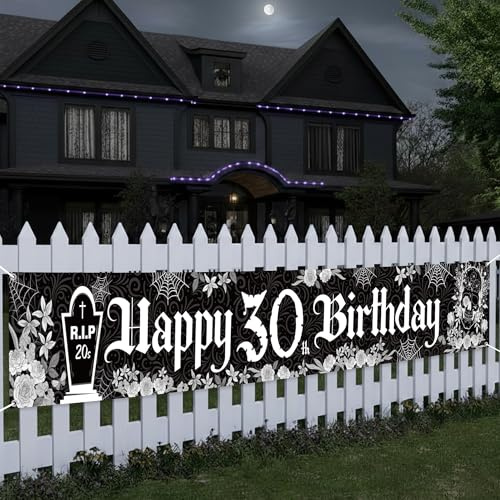 Rip Twenties Happy 30 Birthday Banner - 30. Geburtstag Banner für Männer Frauen (274 x 37 cm), Großes Schwarz Geburtstag Deko für Funny Thirty Birthday Party Supplies