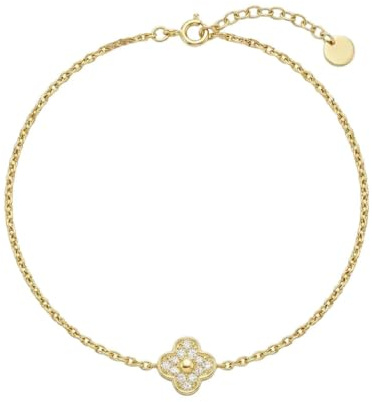 Suzan Gold® 375 Echtgold Armband Damen mit filigranem Clover Ornament und funkelndem Zirkonia Besatz – Lunéa Clover elegantes Goldarmband fein und zeitlos für Alltag und Anlass
