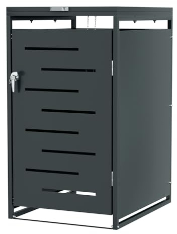 ISOISL Mülltonnenbox 1er für 120L/240L, Mülltonnenverkleidung aus Pulverbeschichtetem Metall, Abschließbar, Wetterfest, mit Gasdruckdämpfern, Anthrazit