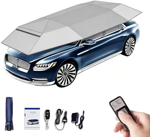 RUODATONLY Ombrellone per Auto Automatico, Tenda Pieghevole 2 in 1 Auto-Manuale con Telecomando, tettoia per Auto Adatta alla Maggior Parte dei Modelli, Leggero e Facile da trasportare 5.2M-Grey