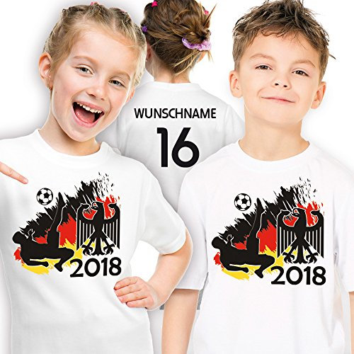 PrimeStick Deutschland Fußball WM 2018 Trikot Kinder-T-Shirt personalisiert mit Wunsch-Name und Nummer Gr. 128