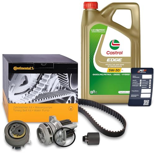 1x Original CONTITECH Zahnriemensatz inkl. Wasserpumpe + 5 L CASTROL EDGE TITANIUM FST 5W-30 LL