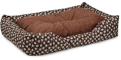BedDog Hundebett Mimi, Hundesofa aus Cordura, Microfaser-Velours, waschbares Hundebett Vier-eckig mit Rand, Hundekissen für drinnen, draußen, XXXL, braun mit Pfoten