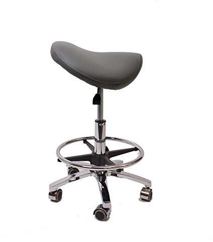 Promafit Sattelhocker/Sattelstuhl mit Gummirollen für alle Böden und Metallfuß - ergonomisch - stufenlos höhenverstellbar - viele Farben - 360° drehbar (Grau, Mit Fußring)