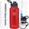 SHEEFLY Insulated Water Bottle 950ml Double Walled Vacuum 18/8 Stainless Steel Powder Coated–Leakproof, BPA free, Keep Hot or Cold for Sports Travel+Wide Mouth with Straw Lid & Cleaning Brush(Red)