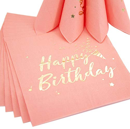Oblique Unique® 20 Happy Birthday Servietten Tischdeko für Geburtstag Party Kindergeburtstag Rosa Gold Dekoration