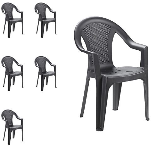 FineHome 6er Set Gartenstuhl Stapelstuhl Bistrostuhl Gartensessel Balkonmöbel Gartenmöbel Anthrazit stapelbar Rattan-Optik