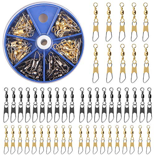AGOOL Barrel Swivel Snap Kit - 50pcs Barrel Swivels with Safety Snaps High Strength Fishing Quick Connect Snap Swivels with Solid Ring Fishing Tackle Accessories Box Kit Black/Gold Size,6#,8#,10#