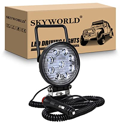 SKYWORLD led Arbeitsscheinwerfer mit Magnetfuß, 4 Zoll 10cm 27W runden LED Flood Strahler 12V 24V Suchlicht Offroad Beleuchtung für Auto SUV ATV Traktor LKW 4x4 Boot, 6000K LED Suchscheinwerfer
