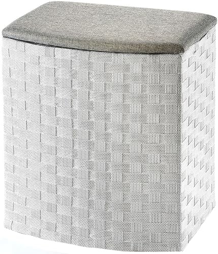 Kobolo Wäschebehälter aus Nylon 45x33x53 cm Weiß-Grau