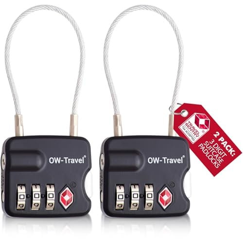 OW-Travel Kabelschloss 3 Stellig Zahlenschloss Kofferschloss Vorhängeschloss Gepäckschloss Sicherheitsschloss TSA Lock Cable USA Schloss Zahlencode für Reisekoffer Spind Rucksack Luggage:2 Schwarz