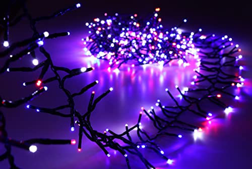 Christmas Concepts® 500 6M/20FT Luci LED a grappolo Rosse/Blu Bianche con Controller a 8 funzioni - Interni/Esterni - A Risparmio energetico A++ - Luci di Natale