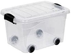 Kreher Aufbewahrungsboxen mit Deckel und Rollen. In Transparenter Ausführung aus robustem Kunststoff. In verschiedenen Größen (wählbar). (20 Liter)