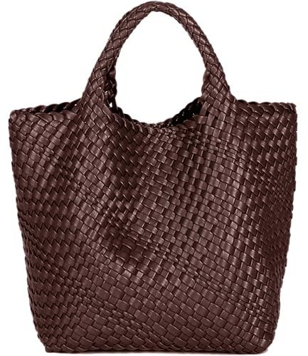 JINMANXUE Modische gewebte Tasche Shopper Tasche Reisehandtaschen und Geldbörsen Frauen Tote Bag Große Kapazität Schultertaschen, coffee