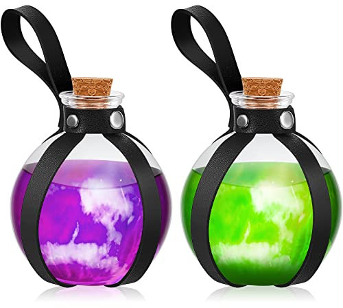 Patelai 2 Pcs Glass Potion Bottles Belt with Cork Renaissance Witch Costume Accessories Witch Props Spherical Potion Bottle for Cosplay Party DIY Crafts Halloween Decoration(Black)