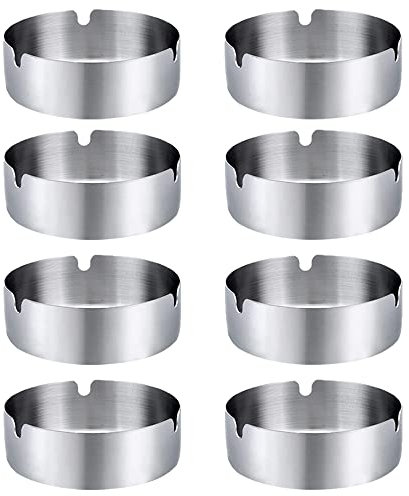 8 Stück Edelstahl Aschenbecher für Drinnen - 8cm Draußen Silber Rund Raucher Tischplatte Ascher für - Moderne Tragbare Tischplatte Aschenbecher für Büro Bar Restaurant Hotel Café KTV
