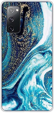 Coque en Silicone imprimée Compatible Samsung Galaxy S20 FE Marbre Bleu Pailleté