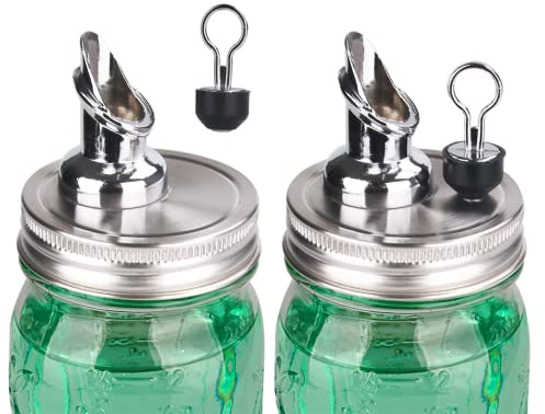 ziHenryDa Mason Jar Spouts, 2 Pack Stainless Steel & Zinc Alloy Free Flow Pourer, Regular Mouth Size 70mm, Dishwasher & Microwave Safe