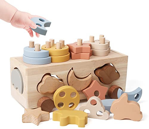 Mamimami Home Montessori Spielzeug Kleinkinder, Holzform Sortierer Spielzeug Geschenke für Jungen Mädchen, Sortieren & Stapeln Pädagogisches