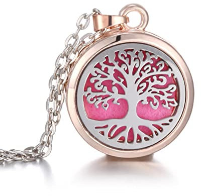 RAAJSI Baum des Lebens Aromatherapie Halskette Magnetisches ätherisches Öl Diffusor Parfüm Halsketten Box Medaillon Anhänger Aroma Halskette