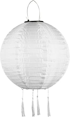 Lampions Solar Außen, LED Solar Lampion Garten Laterne, IP55 Rund Ballform Lampenschirm Papierlaterner Hängende Gartenlaterne für Hochtzeit, Kirche, Garten, Party Dekoration (Weiß)