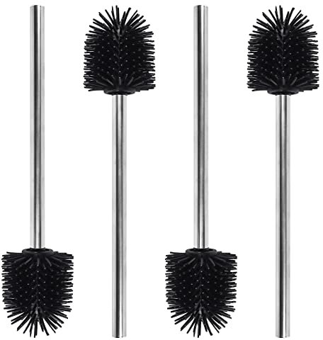 Toilet Brush, 4 Pack Silicone Toilet Brushes with Stainless Steel Handle, Standing Toilet Brush Replacement for Bathroom Toilet-Ergonomic, Deep Cleaning, Durable