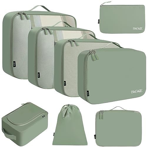 BAGAIL 8 Teilige Packwürfel, Kleidertaschen, Packing Cubes, Verpackungswürfel, Packtaschen Set für Urlaub und Reisen, Kofferorganizer Reise Würfel, Ordnungssystem für Koffer
