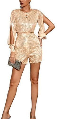 VIVICOLOR Damen Pailletten Bodycon Jumpsuit Pailletten Playsuit Clubwear Party Romper Sparkly Short