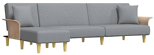 vidaXL Schlafsofa in L Form, Ecksofa mit Schlaffunktion, Bettcouch für Wohnzimmer, Couch Sofa Eckcouch Schlafcouch Samtsofa, Hellgrau Stoff