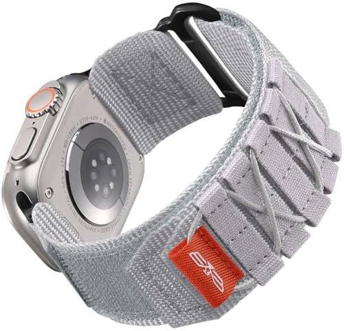 Bandletic Kompatibel mit Apple Watch Armband Ultra/Ultra 2 49mm 45mm 44mm 42mm, Sportarmband Nylon Geflochtenes Loop Band für iWatch Ultra/Ultra 2/SE/Series 9 8 7 6 5 4 3 2 1, L-Weiß Grau
