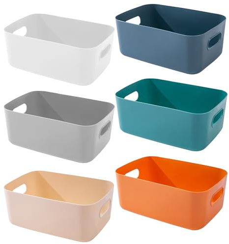 wintfarm 6 Stück Aufbewahrungsbox,Aufbewahrungskorb Kunststoff,Aufbewahrungsboxen storage boxes mit Griff für Regale,Schubladen,Wäscheschrank Mehrere zur Schrank Organizer für Küche(25 * 16.5 * 10cm)