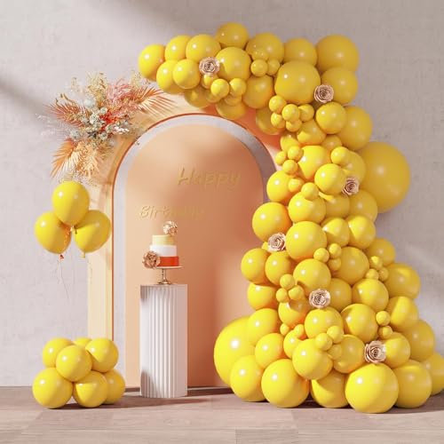 Gelbe Luftballons, 102-teiliges gelbes Ballonbogen-Set, 12,7 cm, 25,7 cm, 30,5 cm, 30,5 cm, 45,7 cm, verschiedene Größen, für Ballon-Girlande, mattes gelbes Ballon-Set für Hochzeit, Geburtstag,