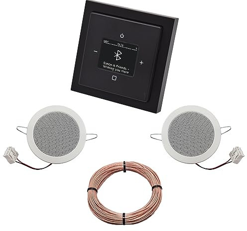 Busch Jäger DAB+ Unterputz Bluetooth (in and out) Radio 8217U-101 Future Linear Anthrazit, Komplett-Set mit 2 x Deckenlautsprecher Einbaulautsprecher + 20 m Lautsprecherkabel 2x0,75 mm2 8217 U - 101
