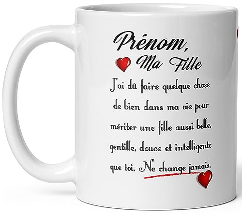 Kalféa Mug ma fille je t'aime personnalisable prénom message d'amour tasse céramique tendresse haute qualité offrir idée cadeau femme anniversaire noel fete de papa maman déclaration famille 325ml
