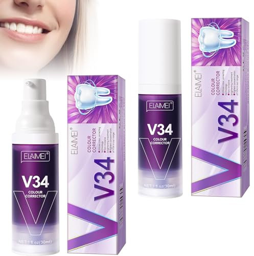2 Pcs Purple Toothpaste, V34 Lila Zahnpasta, Purple Zahnpasta Weisse ZäHne, Teeth Whitening Kit, Zahnpaste New Oral Foam Zahnpasta, Zahnfleckenentfernung, Verbesserung Zahngesundheit (Lila)