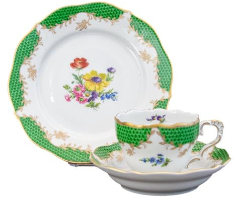 zweckart Kaffee-Gedeck 3 TLG. Kaffeetasse Untertasse Kuchenteller Schuppen grün