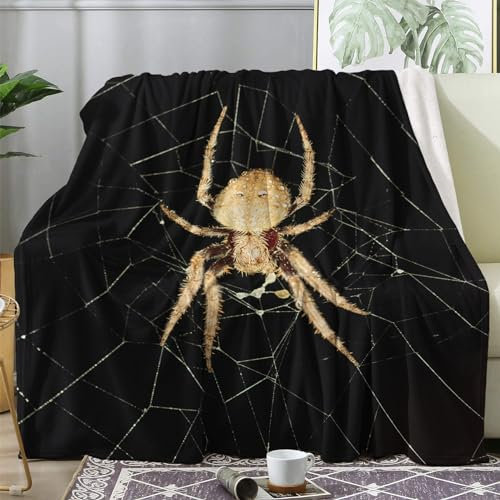 Kuscheldecke 150x200 Spinne Flauschige Decke Spinnennetz Fleecedecke Sofadecke Couchdecke, Flanell Decken Blanket, Große XL Wohndecke Winter Warm Weich