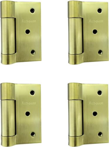 2 Pairs (4pcs) Golden Self-Closing Stainless Steel Door Hinge Spring Door Hinges Brass Heavy Duty Square Thickness 3mm (75mm (3 Inch))