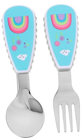 AOKWAWALIY 1 Satz Essenstrainingslöffel babygeschirr babybesteck baby geschirr sich selbst ernährende Trainingslöffel mit kurzem Griff Leicht Utensilien Esslöffel Kind Edelstahl 304