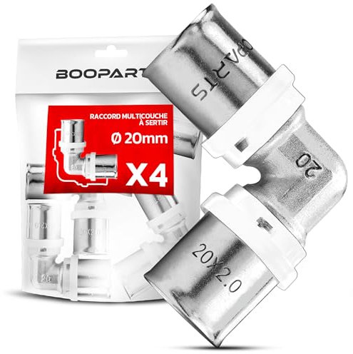 BOOPARTS - 4 pezzi - raccordo a crimpare - gomito multistrato Ø20 contorno TH - anello in acciaio inox gomito di giunzione uguale a crimpare per unire due tubi multistrato di diametro 20