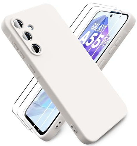 Ikziwreo - Hülle für Samsung Galaxy A55 5G Handyhülle, mit 2 Stück Displayschutzfolien, Reiner Farbe Ultradünne Weich Silikonhülle, Stoßfeste Anti-Scratch Gummi Schutzhülle - Taupe